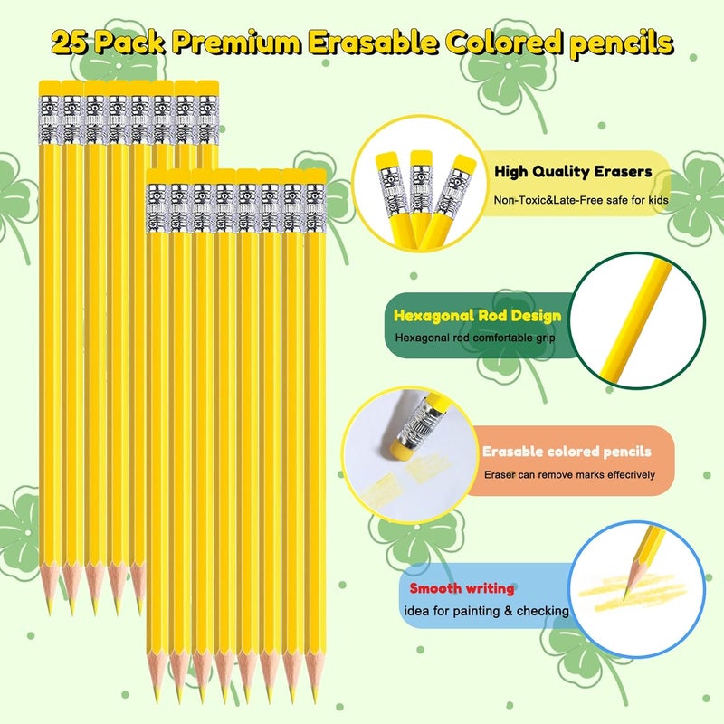 Adhere 25pcs Checking Pencils Erasable colored Pencils Pre-Sharpened #2 HB,for Checking Tests Grading,Map Coloring, editing Office Favors,including a Free sharpener. (Yellow) - Image 3